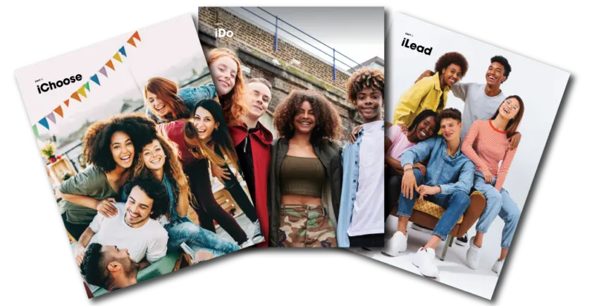 The iLead curriculum booklet, shown open to a two-page spread